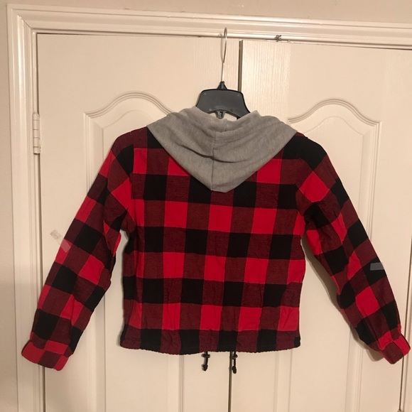 NWT-Women’s lightweight flannel plaid shirt w/snap closure, hood & drawstring - Picture 6 of 9